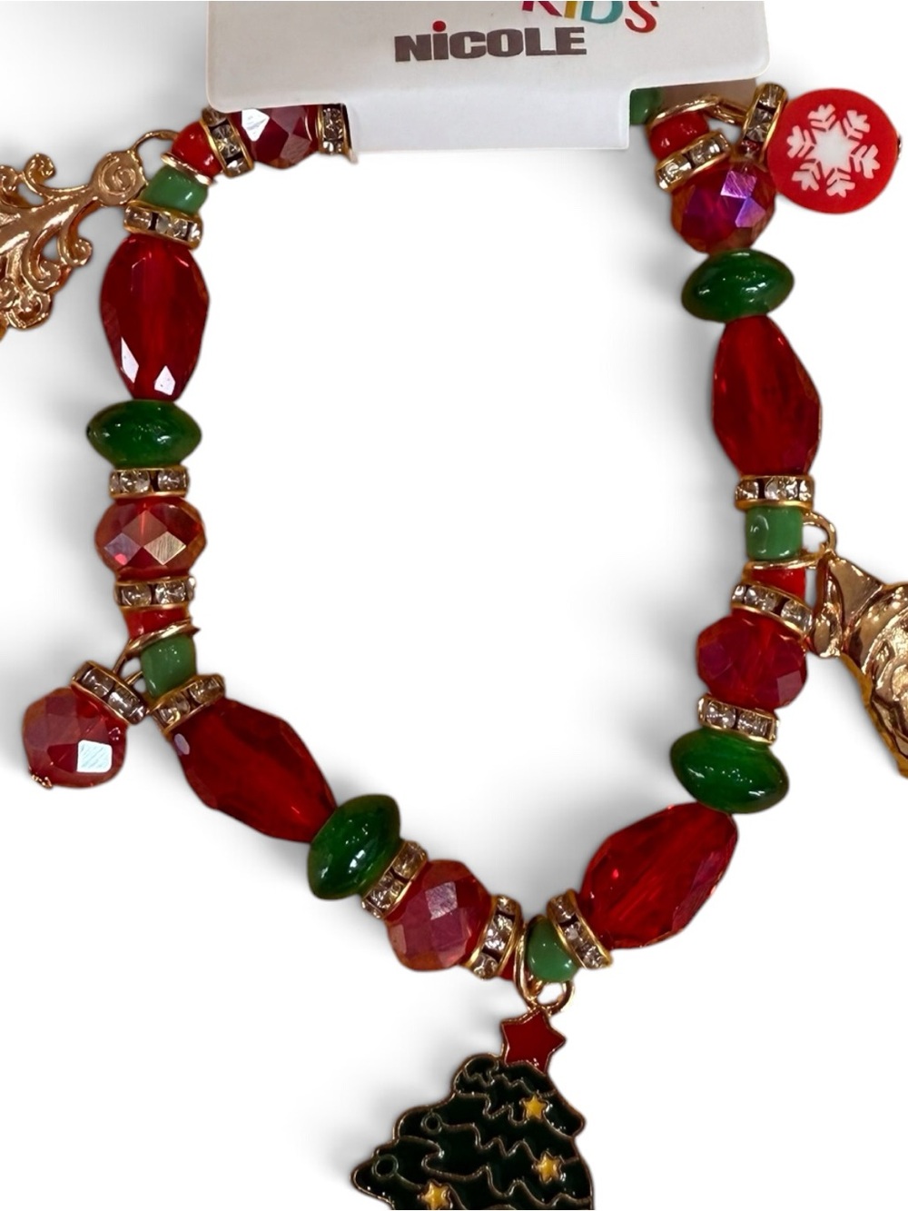 Nicole Red and Green Holiday Charm Stretch Bracelet